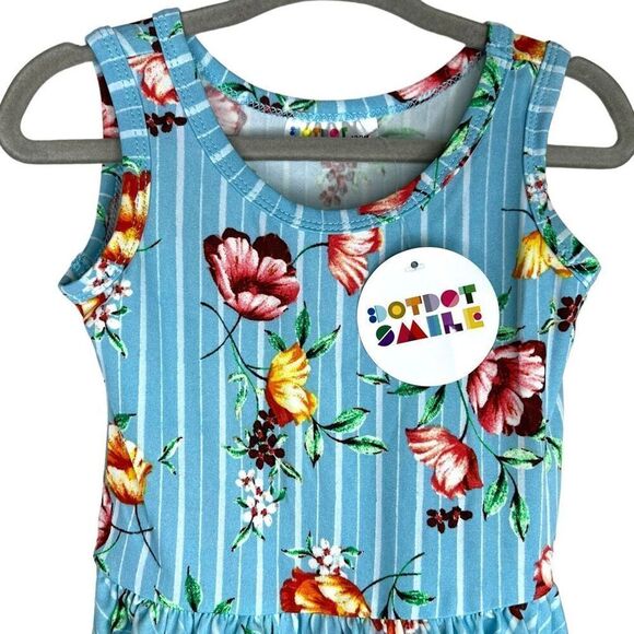 NEW Dot Dot Smile Blue Floral & Stripes Tank Dress 12-24 Months - Picture 2 of 6